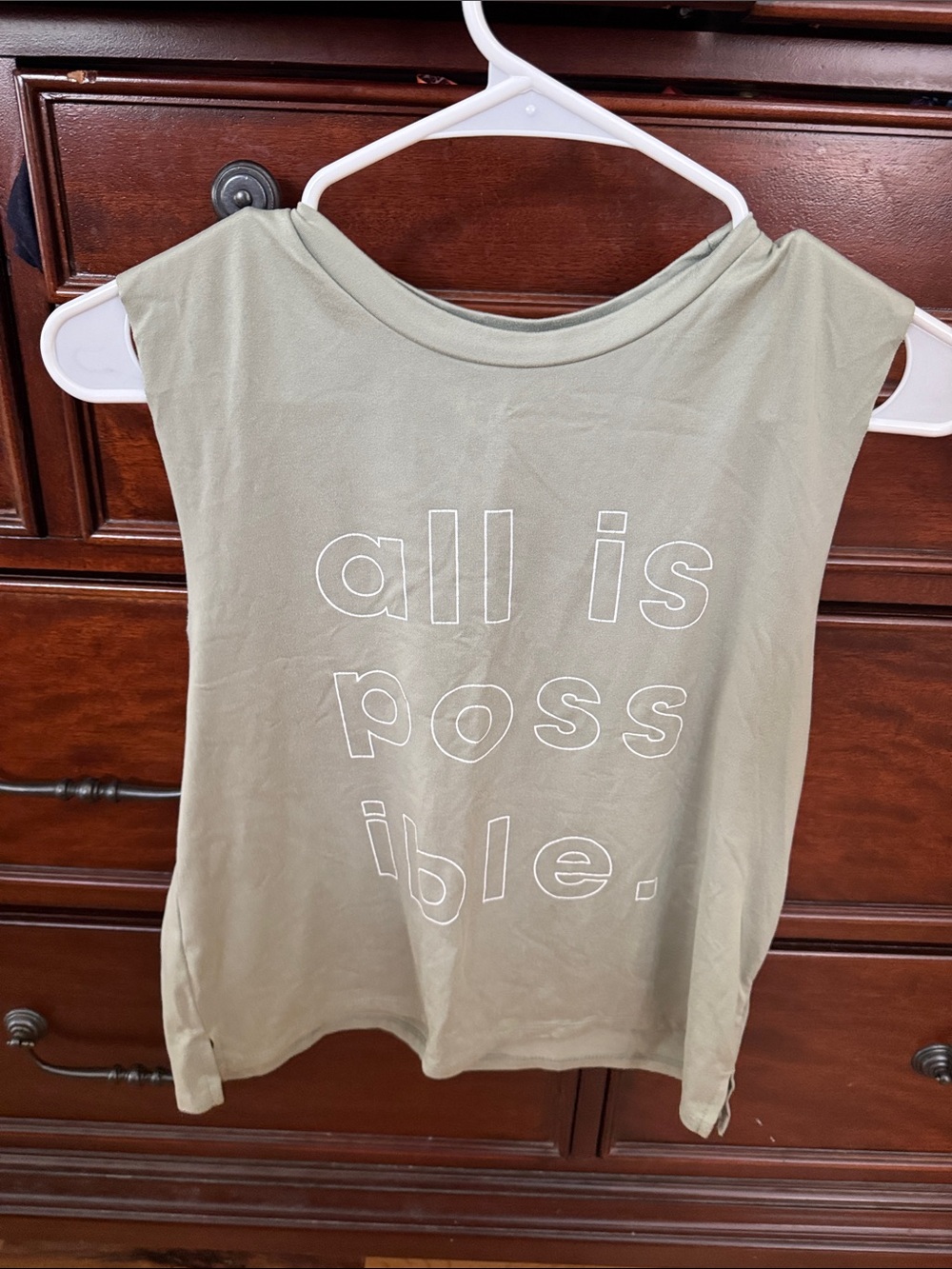 good hYOUman Sage Green Graphic Tank with White Outline Text